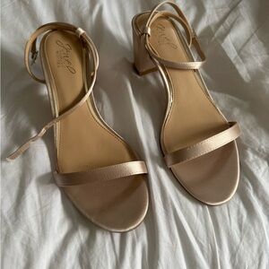 Jewel Badgley Mischka Rose Gold Ankle-Strap Block Heel Sandals